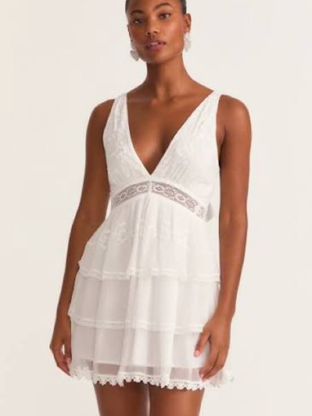 LoveShackFancy White Lace Tiered Mini Dress